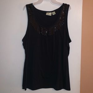 Black sleeveless shirt with sequin neckline - 2X